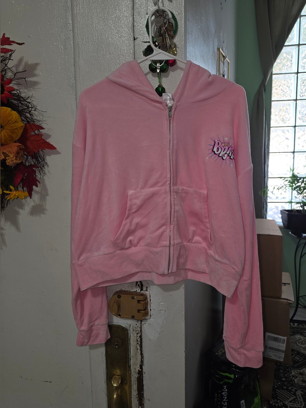 BratzBratz Pink Velour Zip-Up Bomber Hoodie